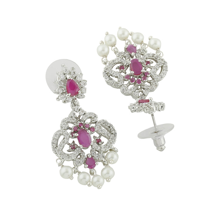 Estele Rhodium Plated CZ Beautiful Earrings With Pearl For Women