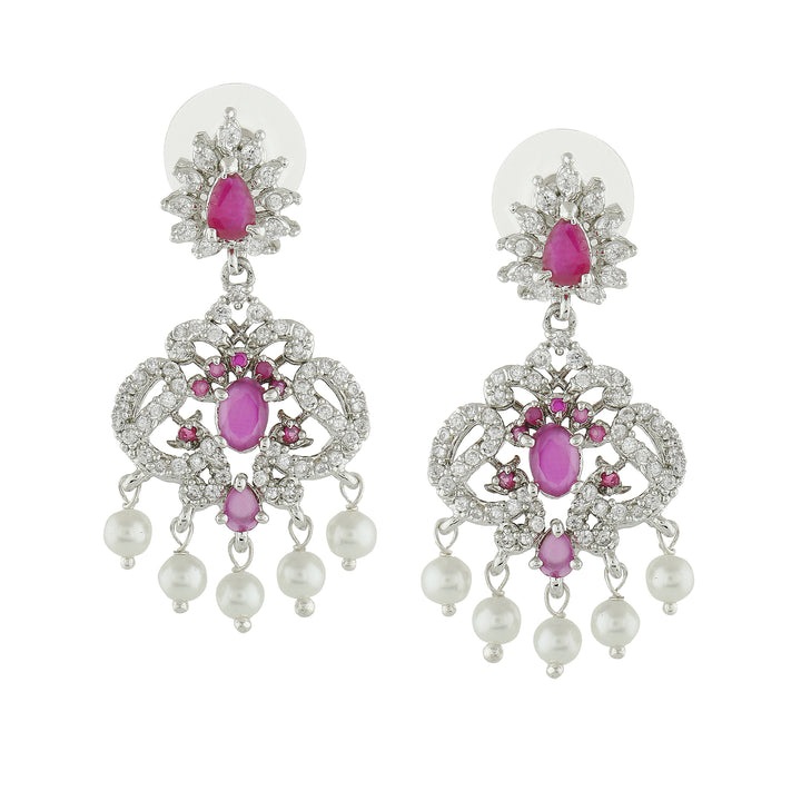 Estele Rhodium Plated CZ Beautiful Earrings With Pearl For Women