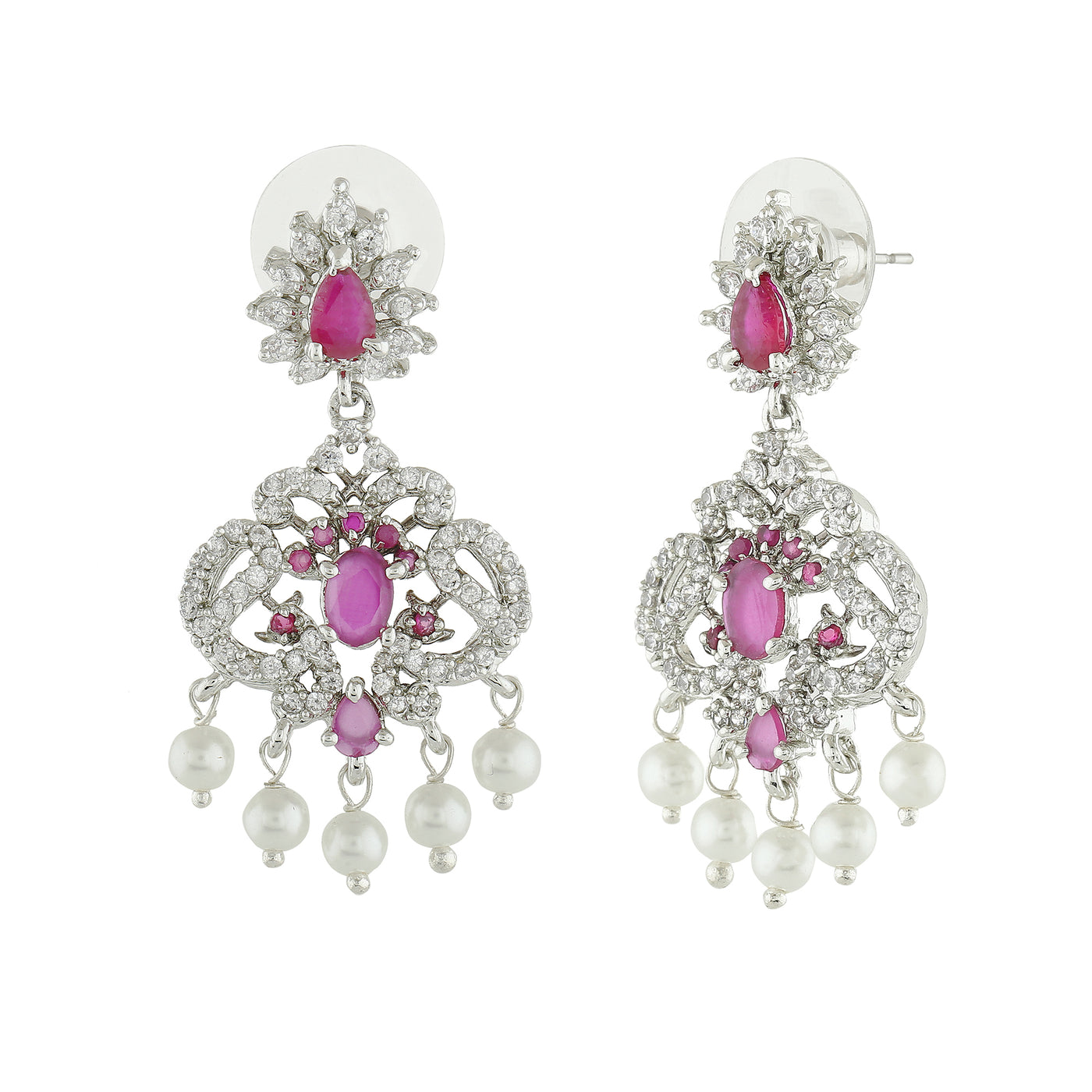 Estele Rhodium Plated CZ Beautiful Earrings With Pearl For Women
