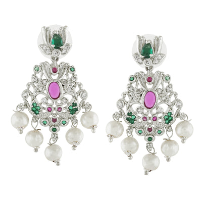 Estele Rhodium Plated CZ Magnificent Designer Earrings with Pearls for Women