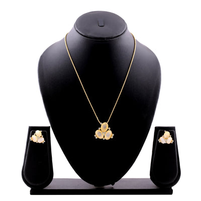 Estele - 24 CT gold plated Pearl embellished Triangle Pendant Set for Women