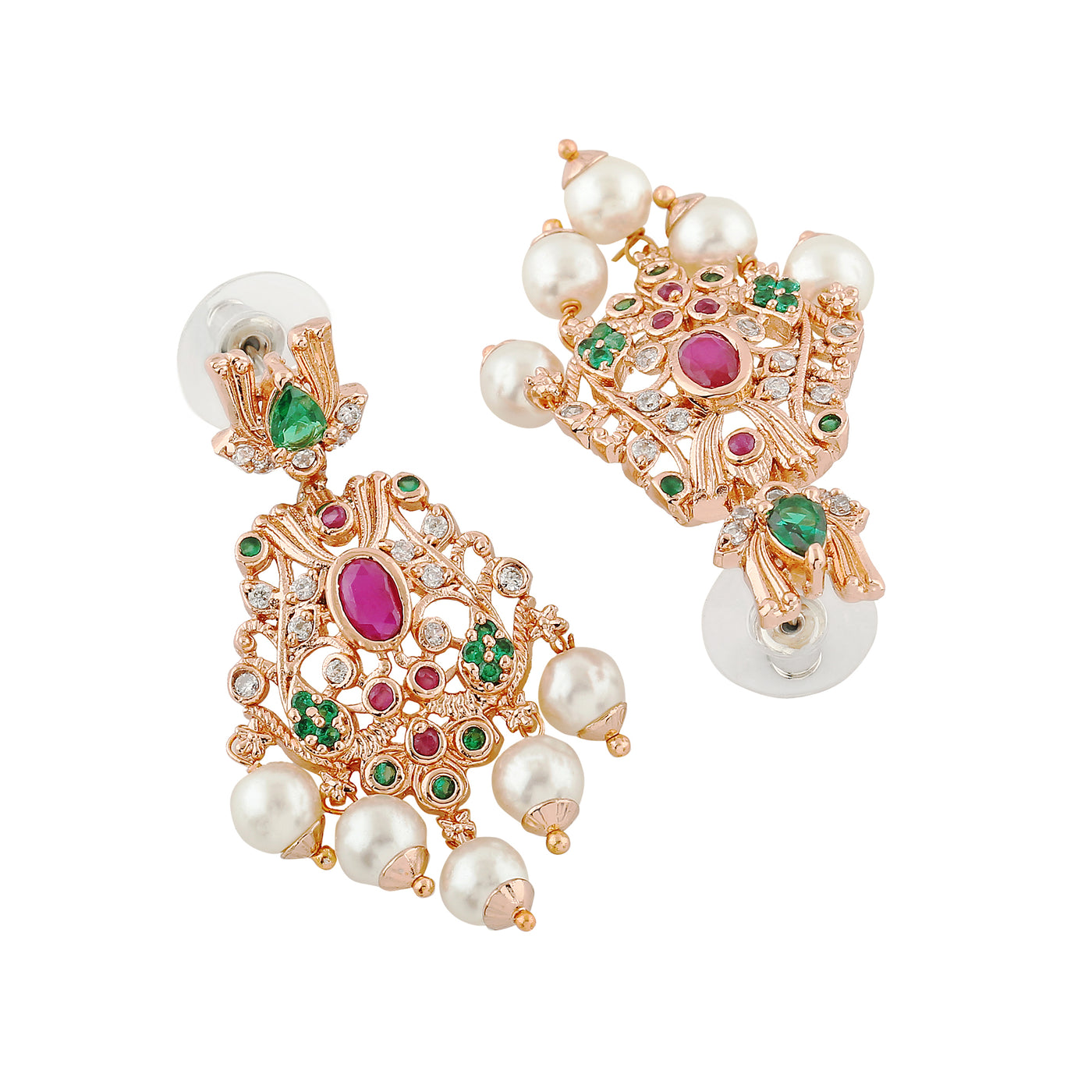 Estele Rose Gold Plated CZ Marvelous Earrings with Pearls for Women