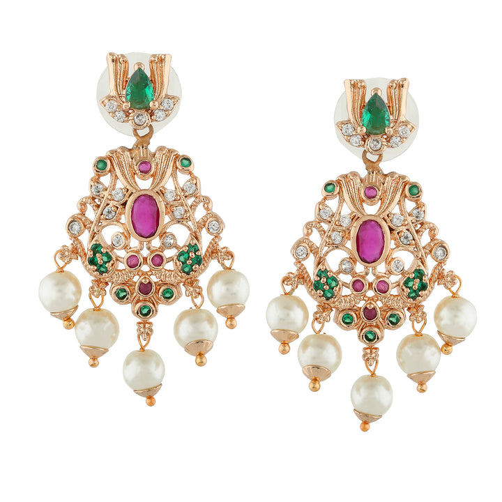 Estele Rose Gold Plated CZ Marvelous Earrings with Pearls for Women