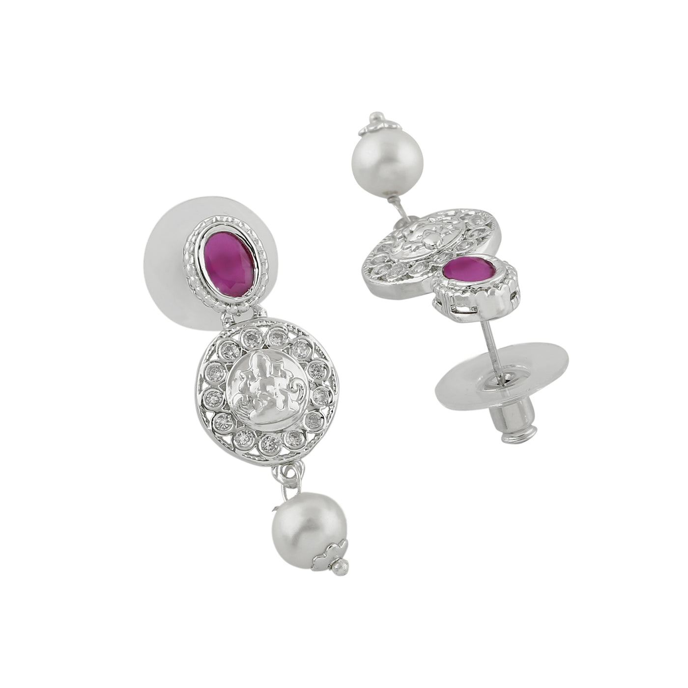 Estele Rhodium Plated CZ Gorgeous Earrings with Pearl for Women