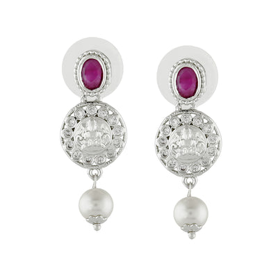 Estele Rhodium Plated CZ Gorgeous Earrings with Pearl for Women