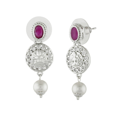 Estele Rhodium Plated CZ Gorgeous Earrings with Pearl for Women