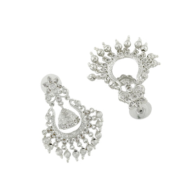 Estele Rhodium Plated CZ Floral Designer Jhumki Earrings for Women