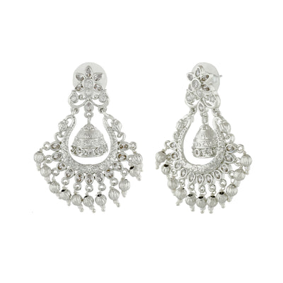 Estele Rhodium Plated CZ Floral Designer Jhumki Earrings for Women