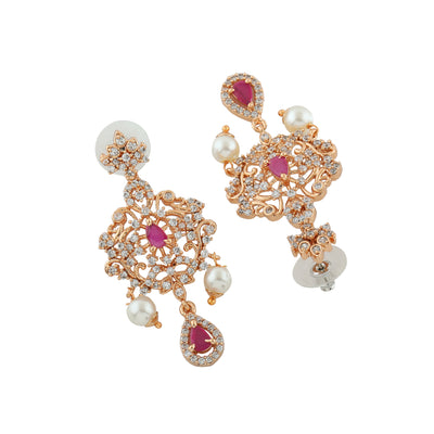 Estele Rose Gold Plated CZ Charming Earrings with Pearls for Women