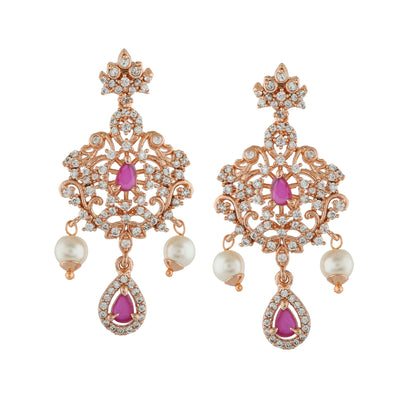 Estele Rose Gold Plated CZ Charming Earrings with Pearls for Women