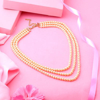 Estele Gold Plated Creamy pearl three layered necklace for women