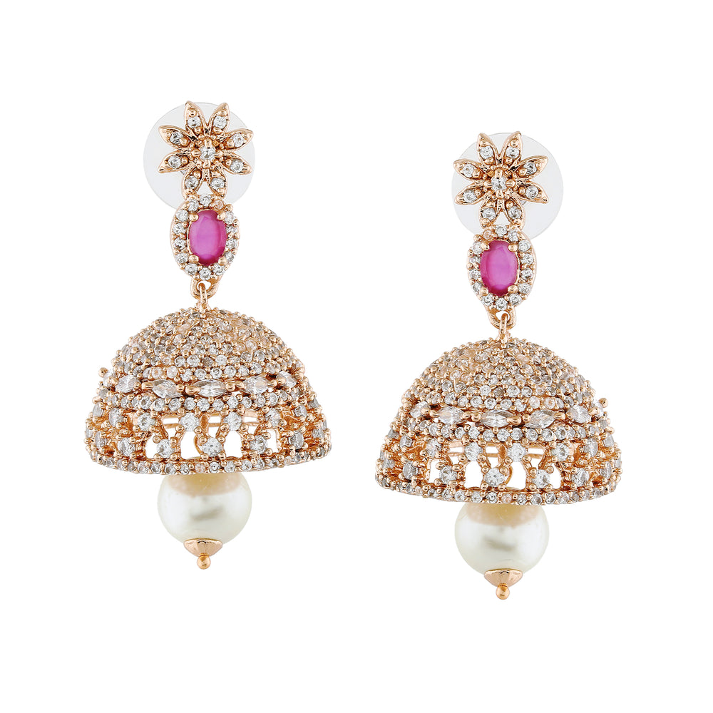 Buy Estele Rose Gold Plated CZ Designer Jaliwala Jhumka Earrings