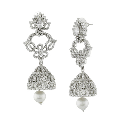 Estele Rhodium Plated CZ Fascinating Designer Earrings with Pearl for Women