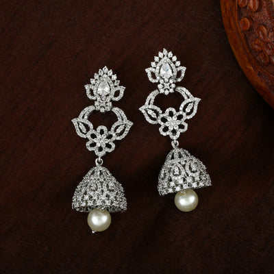 Estele Rhodium Plated CZ Fascinating Designer Earrings with Pearl for Women
