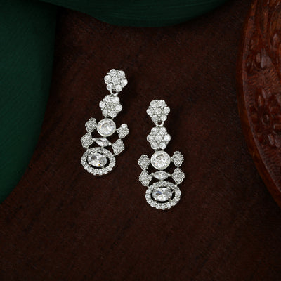 Estele Rhodium Plated CZ Bright In White Earrings for Women