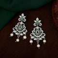 Estele Rhodium Plated CZ Swirling Symphony Earrings with Pearl & Multi Color Crystals for Women