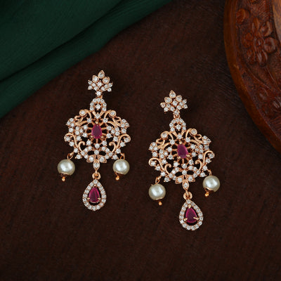 Estele Rose Gold Plated CZ Charming Earrings with Pearls for Women