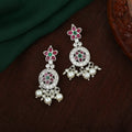 Estele Rhodium Plated CZ Flower Designer Bridal Earrings with Pearls for Women