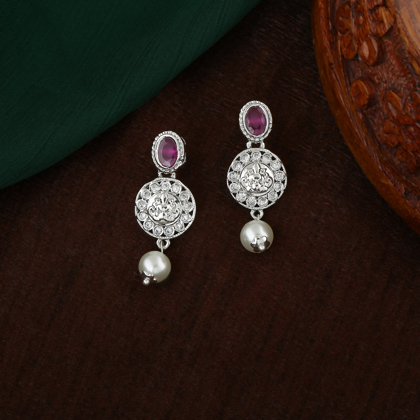 Estele Rhodium Plated CZ Gorgeous Earrings with Pearl for Women