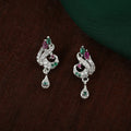 Estele Rhodium Plated CZ Peacock Designer Earrings for Women