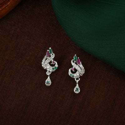Estele Rhodium Plated CZ Peacock Designer Earrings for Women