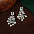 Estele Rhodium Plated CZ Magnificent Designer Earrings with Pearls for Women