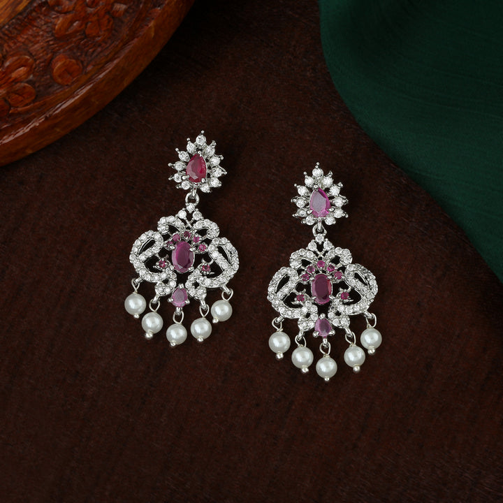 Estele Rhodium Plated CZ Beautiful Earrings With Pearl For Women