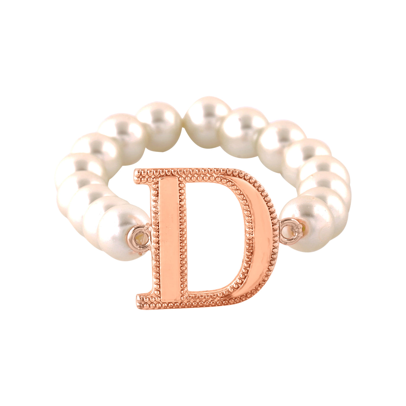 Estele Rose Gold Plated Dazzling "D" Letter Pearl Bracelet for Women