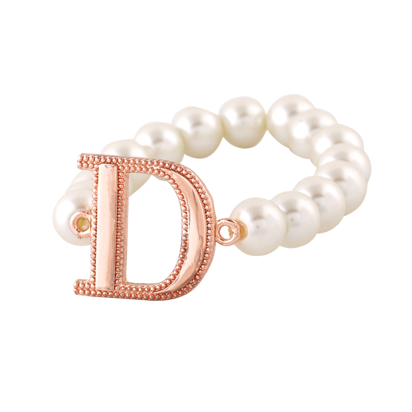 Estele Rose Gold Plated Dazzling "D" Letter Pearl Bracelet for Women