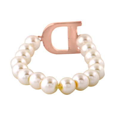 Estele Rose Gold Plated Dazzling "D" Letter Pearl Bracelet for Women