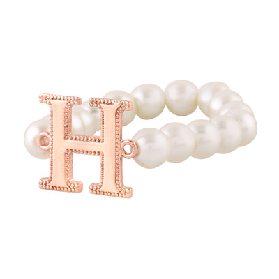 Estele Rose Gold Plated Heavenly "H" Letter Pearl Bracelet for Women