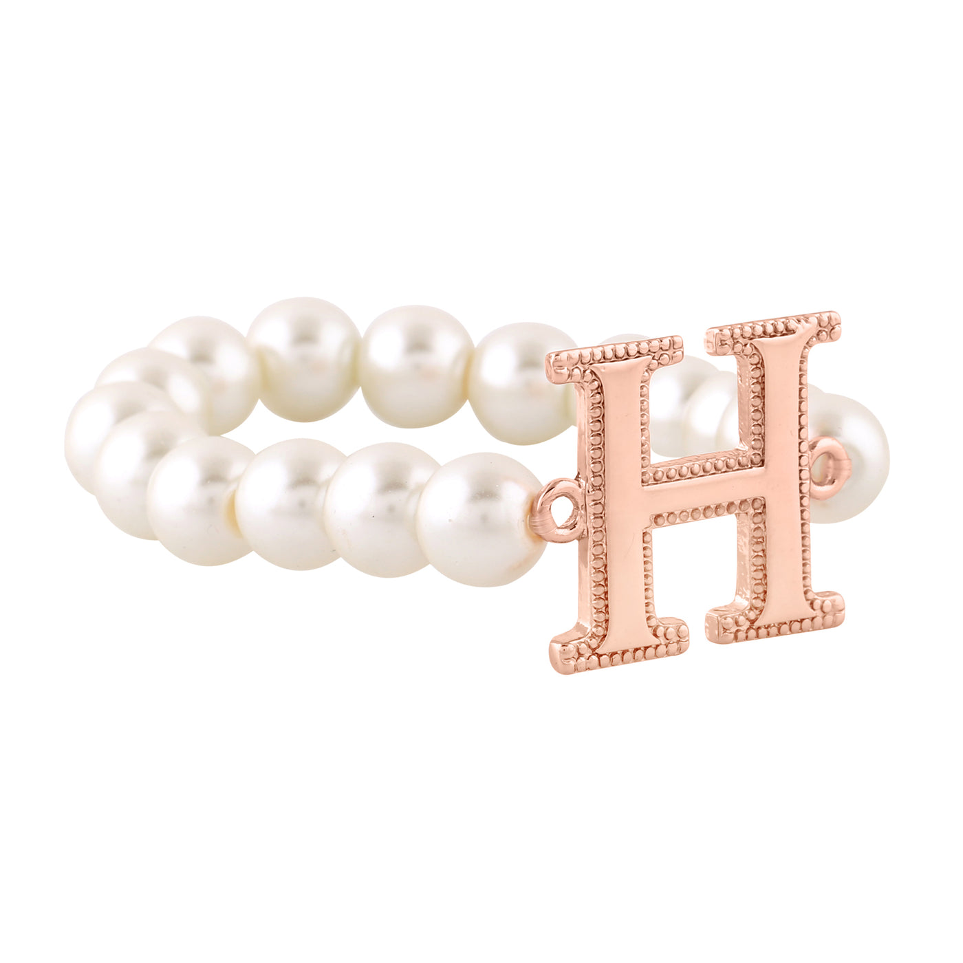 Estele Rose Gold Plated Heavenly "H" Letter Pearl Bracelet for Women