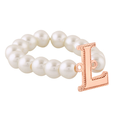 Estele Rose Gold Plated Lovable "L" Letter Pearl Bracelet for Women