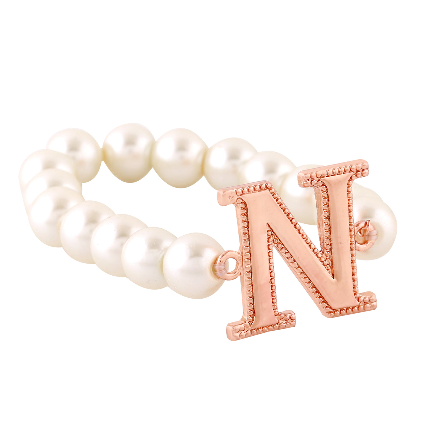 Estele Rose Gold Plated Nestled "N" Letter Pearl Bracelet for Women