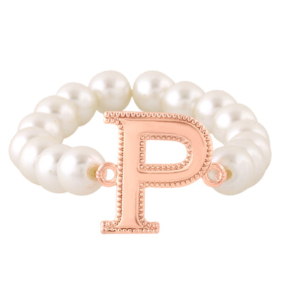 Estele Rose Gold Plated Pretty "P" Letter Pearl Bracelet for Women