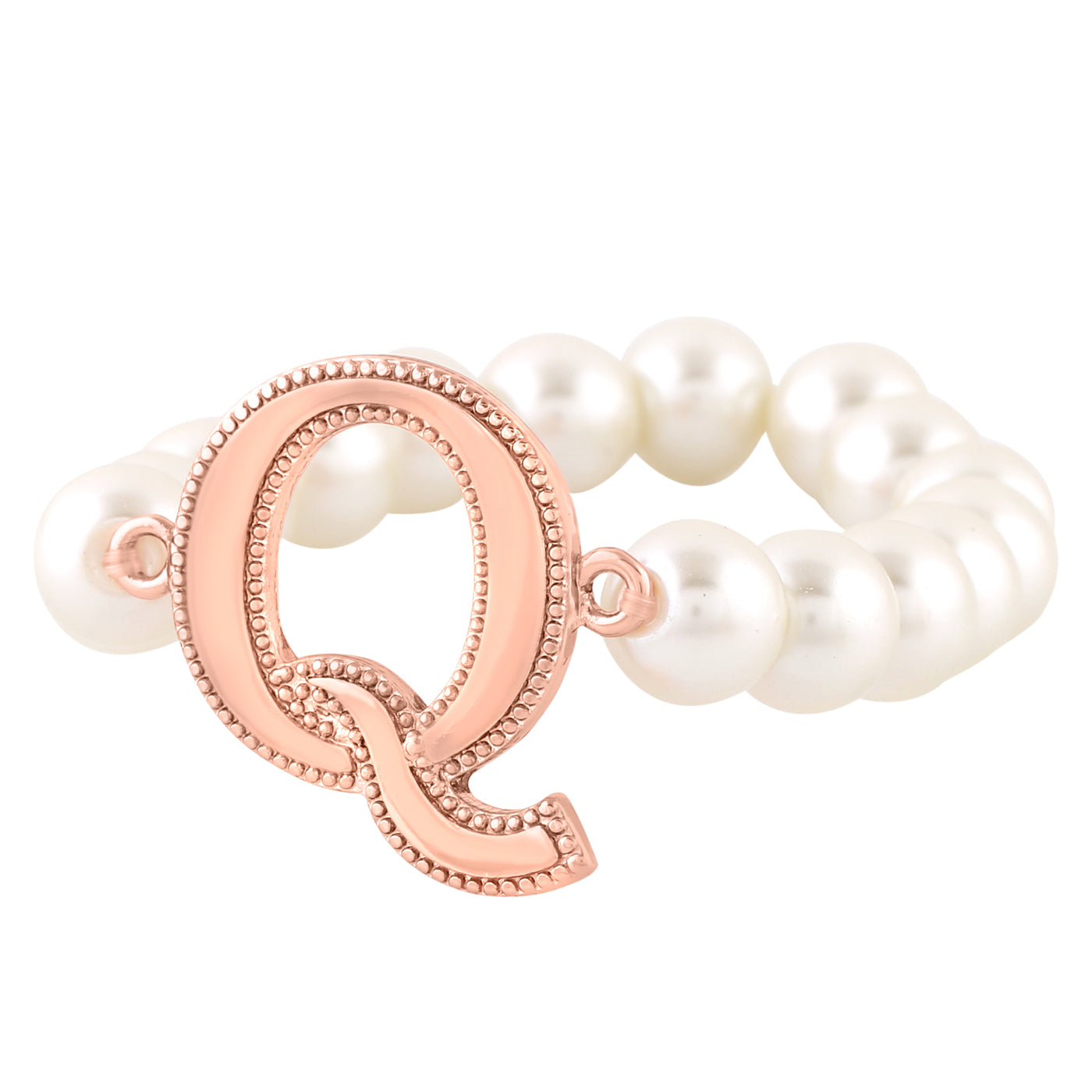 Estele Rose Gold Plated Quirky "Q" Letter Pearl Bracelet for Women