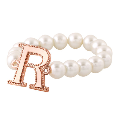 Estele Rose Gold Plated Ravishing "R" Letter Pearl Bracelet for Women