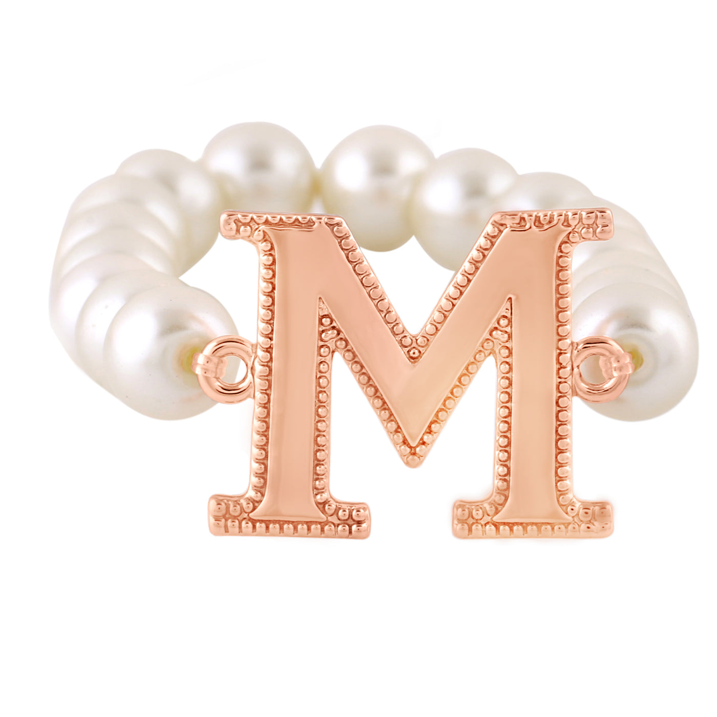 Estele Rose Gold Plated Magnificent M Letter Pearl Bracelet
