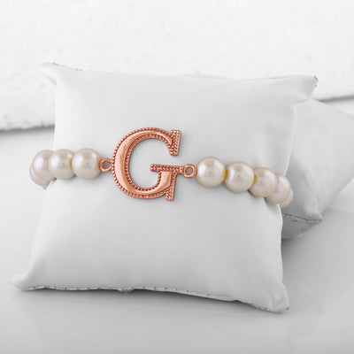 Estele Rose Gold Plated Glowing "G" Letter Pearl Bracelet for Women