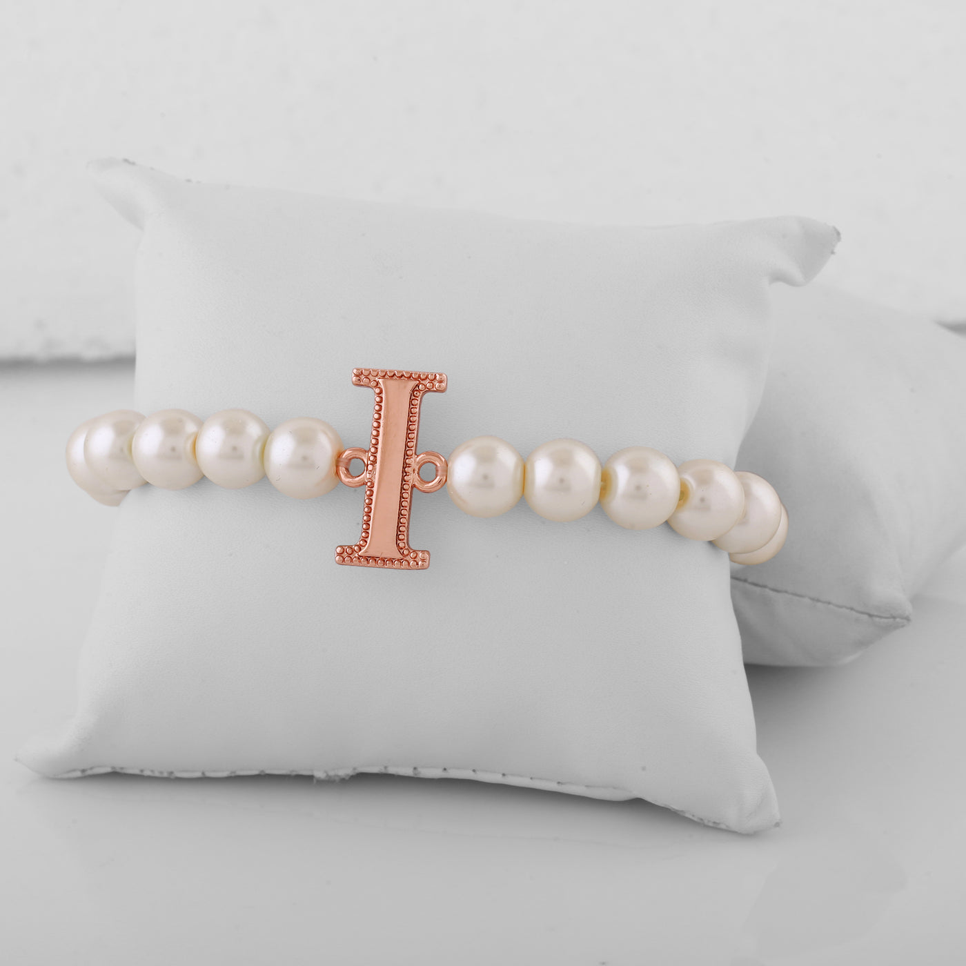 Estele Rose Gold Plated Incredible "I" Letter Pearl Bracelet for Women