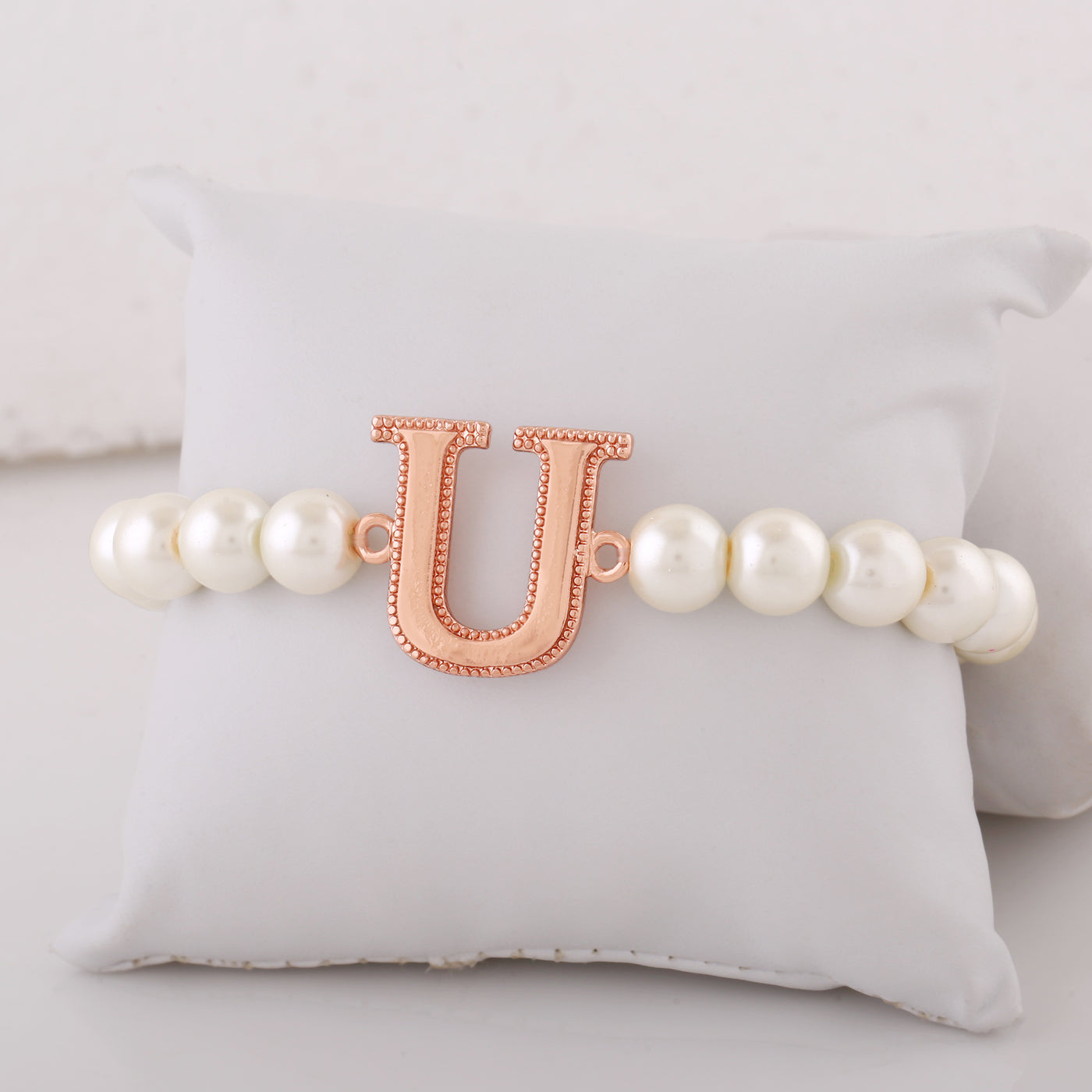 Estele Rose Gold Plated Unique "U" Letter Pearl Bracelet for Women