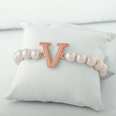 Estele Rose Gold Plated Versatile "V" Letter Pearl Bracelet for Women