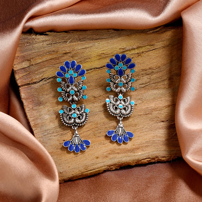 Estele Rhodium Plated Oxidised Multi-color Meenakari Drop Earrings for Women