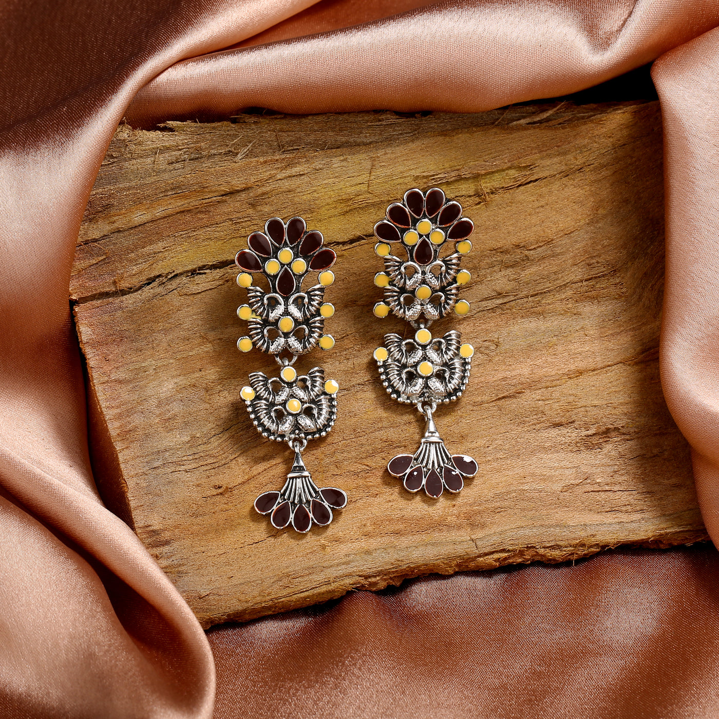 Estele Rhodium Plated Oxidised Beautiful Meenakari Earrings with Multi-Color Enamel for Women
