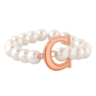 Estele Rose Gold Plated Classic "C" Letter Pearl Bracelet for Women