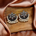 Estele Rhodium Plated Beautiful Kundan Meenakari Earrings with Pearl & Black Enamel for Women