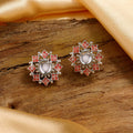 Estele Rhodium Plated Gorgeous Pink Meenakari Kundan Stud Earrings for Women