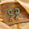 Estele Gold Plated Traditional Elephant Designer Meenakari Jhumka Earrings with Blue Enamel for Women