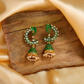Estele Gold Plated Traditional Elephant Designer Meenakari Jhumka Earrings with Green Enamel for Girls & Women