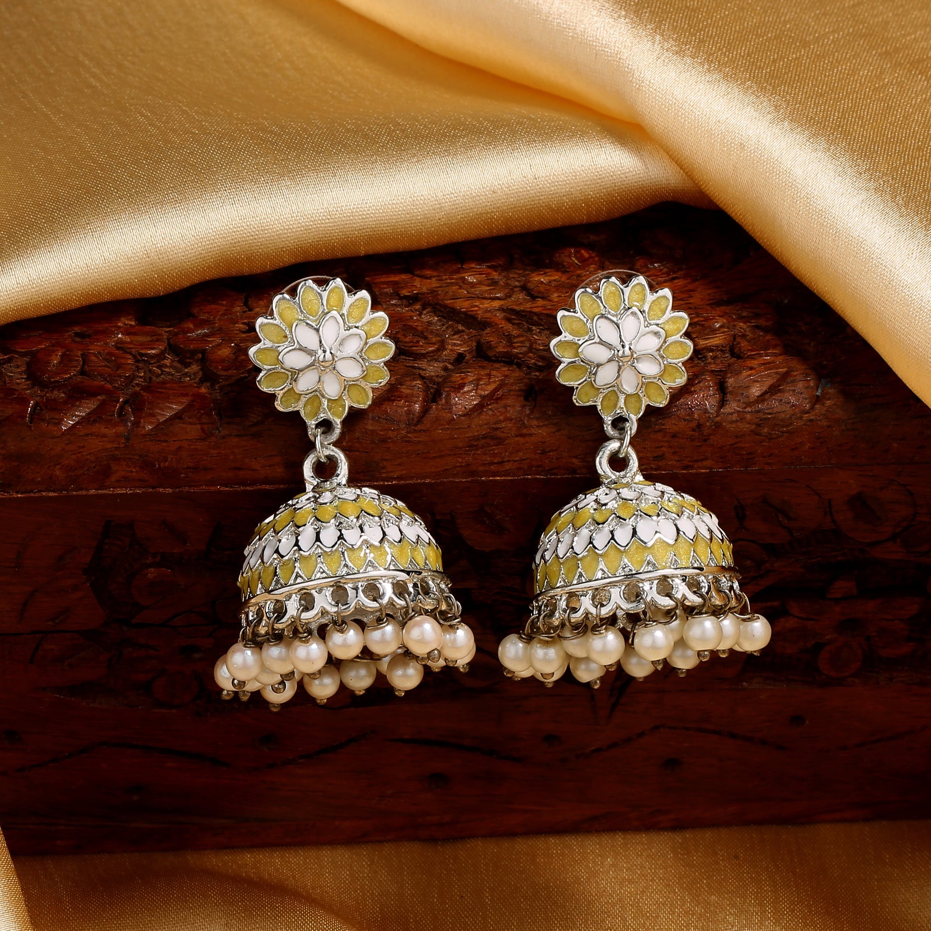 Buy Estele Rhodium Plated Traditional Yellow White Meenakari
